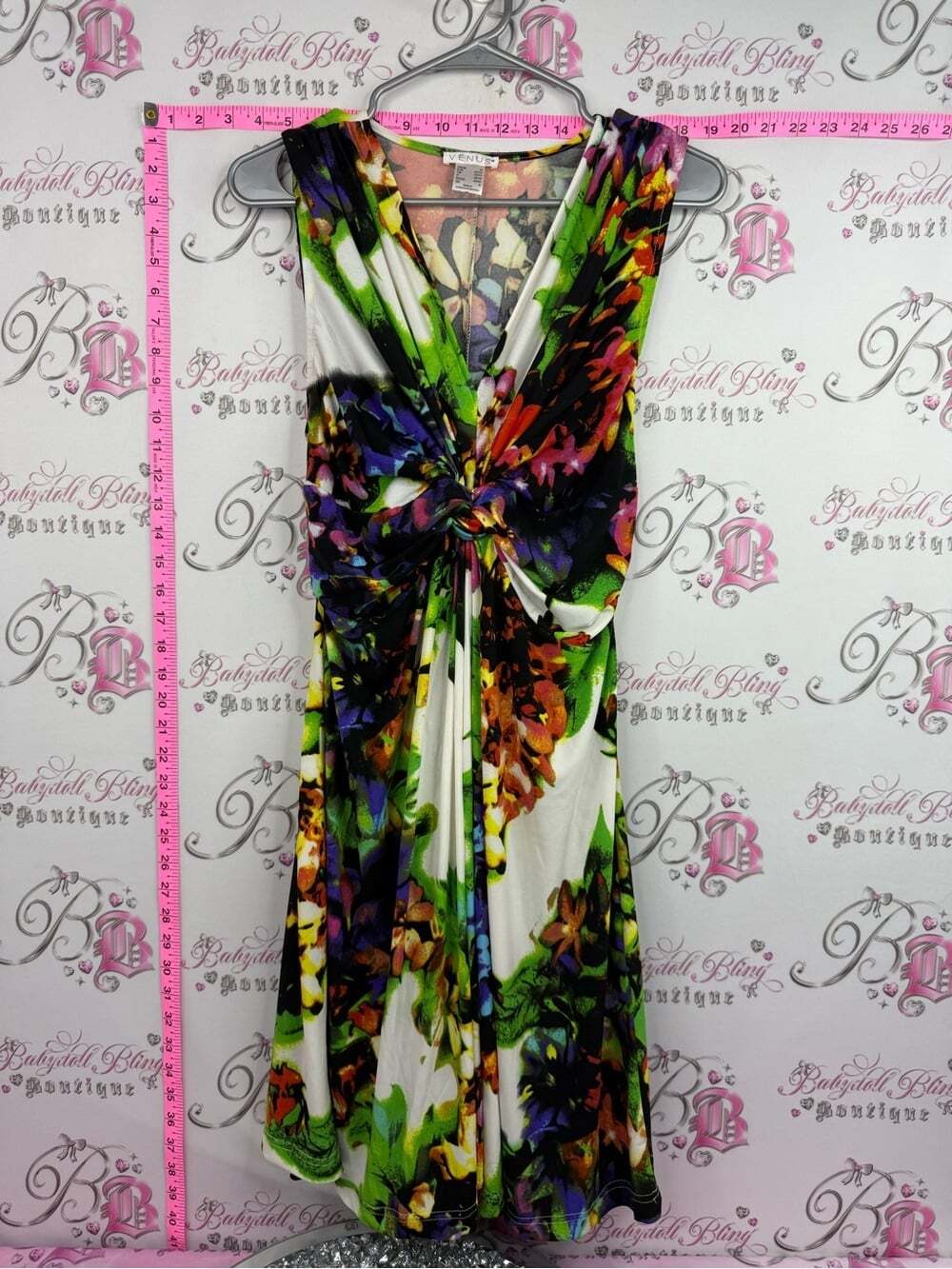 VENUS dress Multicolor Floral Knot-Front Midi Dress